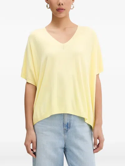 Vicolo Fine-knit V-neck T-shirt In Yellow