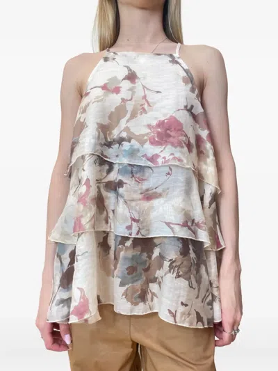 Vicolo Floral-print Top In White