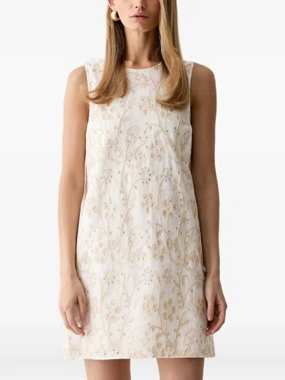 Vicolo Floral-embroidered Sleeveless Mini Dress In Neutral