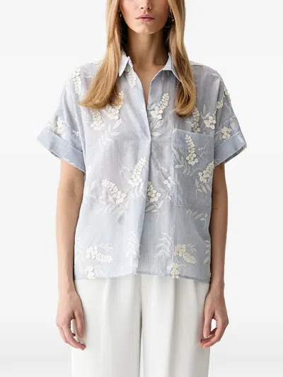 Vicolo Floral-embroidered Striped Top In White