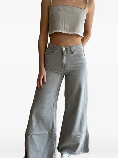 Vicolo Frayed Denim Top In Gray