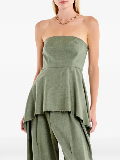Vicolo Frayed-edge Peplum Top In Green
