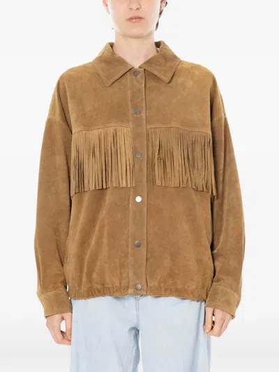 Vicolo Fringe-detail Suede Jacket In Brown
