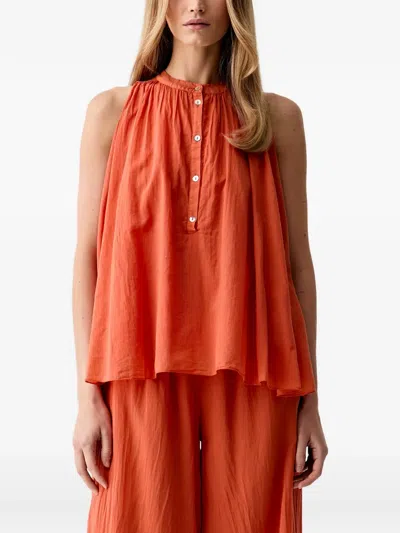 Vicolo Gathered Button-placket Top In Orange