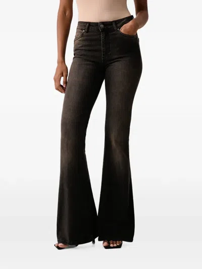 Vicolo Gisele Icon Faded Flared Jeans In Brown