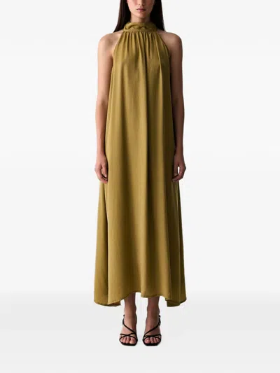 Vicolo Halterneck Pleated Maxi Dress In Green
