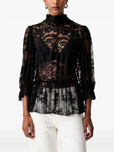 Vicolo Lace-overlay Peplum Blouse In Black
