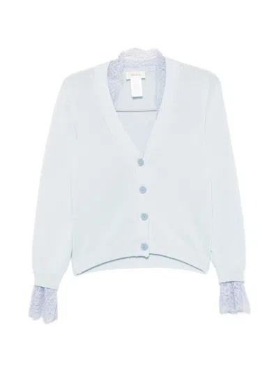 Vicolo Lace-trim Cardigan In Blue