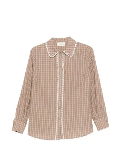 Vicolo Lace-trim Checked Shirt In Neutral