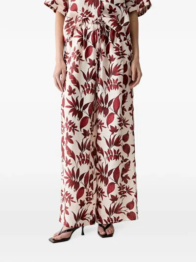 Vicolo Leaf-print Wide-leg Palazzo Pants In Multi