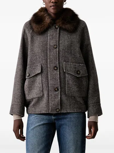 Vicolo Long-sleeve Faux-fur-collar Jacket In Gray