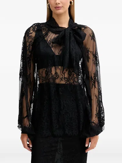 Vicolo Long-sleeve Floral-lace Blouse In Black