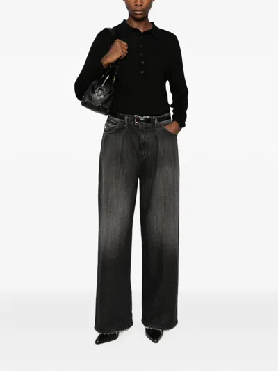 Vicolo Long-sleeve Polo Sweater In Black