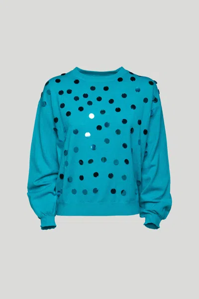 Vicolo Maglione Turchese Con Maxipaillettes In Verde