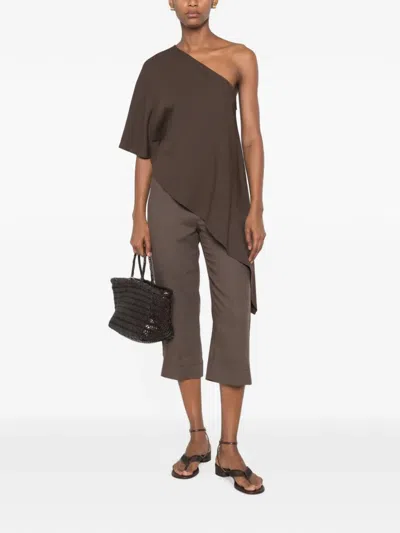 Vicolo One-shoulder Asymmetric-hem Top In Brown