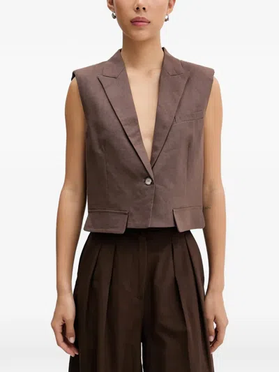 Vicolo Padded-shoulder Notched-lapels Vest In Brown