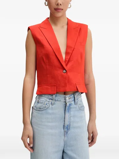 Vicolo Padded-shoulder Notched-lapels Vest In Red
