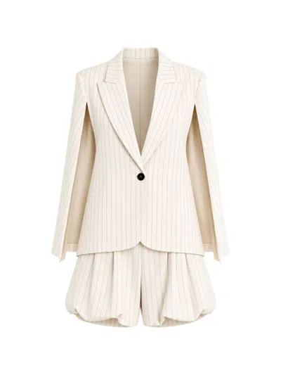 Vicolo Pinstriped Cape-sleeve Blazer In Neutral