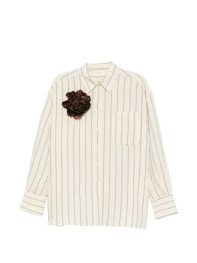 Vicolo Pinstripe-pattern Floral-appliqué Shirt In Neutral