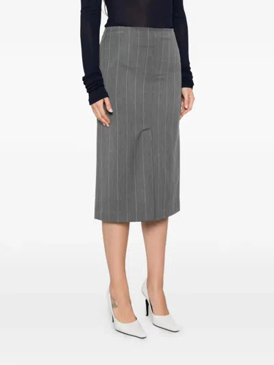 Vicolo Pinstripe-pattern Front-slit Midi Skirt In Gray