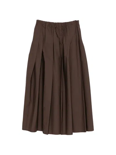 Vicolo Pleated Elasticated-waist Midi Skirt In Brown