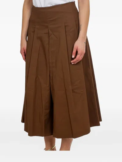 Vicolo Pleated Midi Skirt In Brown