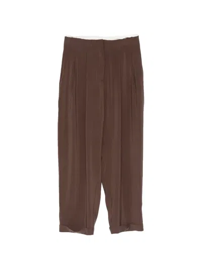 Vicolo Pleated Turn-up Trousers In Brown