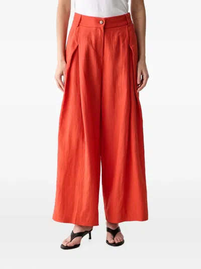 Vicolo Pleated Wide-leg High-waist Trousers In Orange