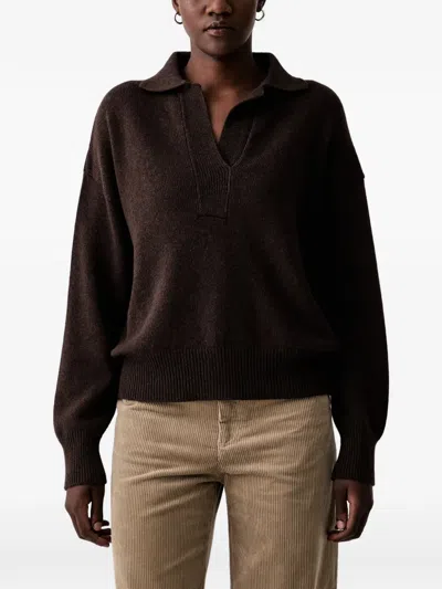 Vicolo Polo-collar Knitted Sweater In Brown