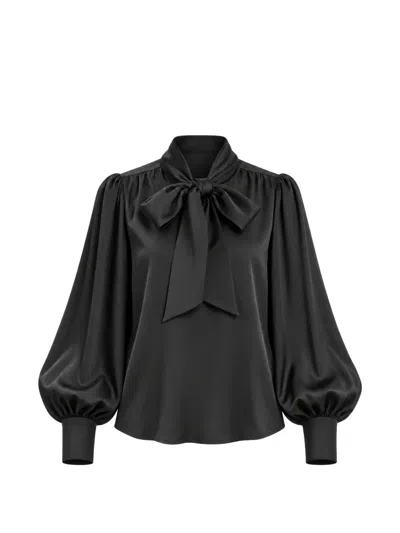 Vicolo Pussy-bow Puff-sleeve Blouse In Black