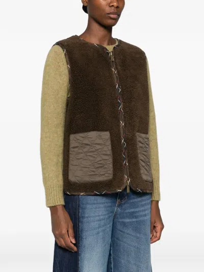 Vicolo Quilted-pocket Teddy-texture Gilet In Multi