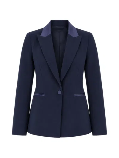 Vicolo Satin-trim Peaked-lapels Blazer In Blue