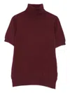 Vicolo Short-sleeve Roll-neck Knitted Top In Burgundy