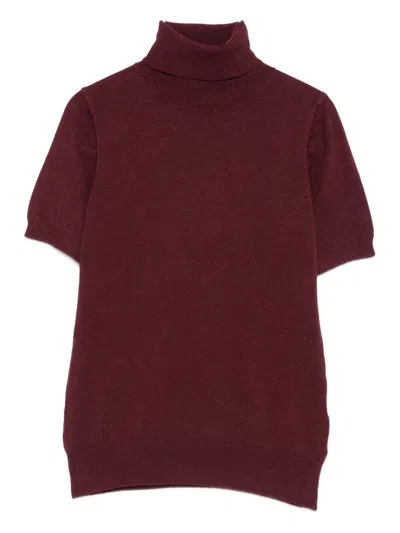 Vicolo Short-sleeve Roll-neck Knitted Top In Burgundy