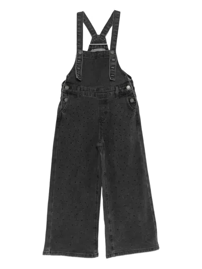 Vicolo Kids' Strass-embellished Denim Salopette In Black