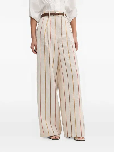 Vicolo Striped Pleated Trousers In Neutral