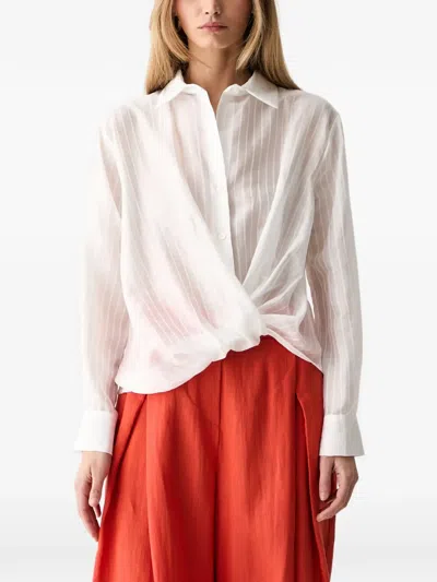 Vicolo Striped Twist-front Blouse In White