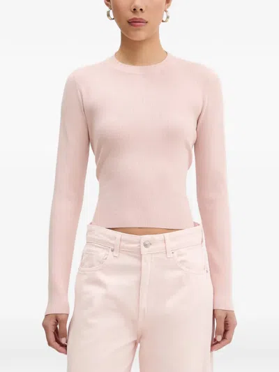 Vicolo Tie-back Ribbed Long-sleeve Top In Pink