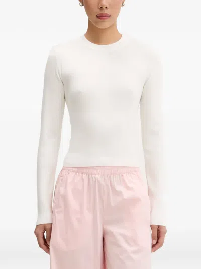 Vicolo Tie-back Ribbed Long-sleeve Top In White