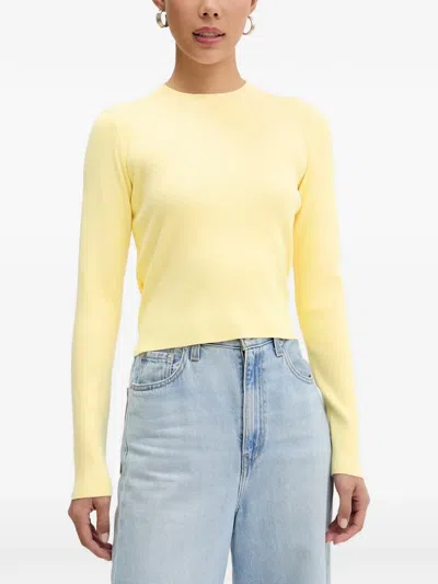 Vicolo Tie-back Ribbed Long-sleeve Top In Yellow