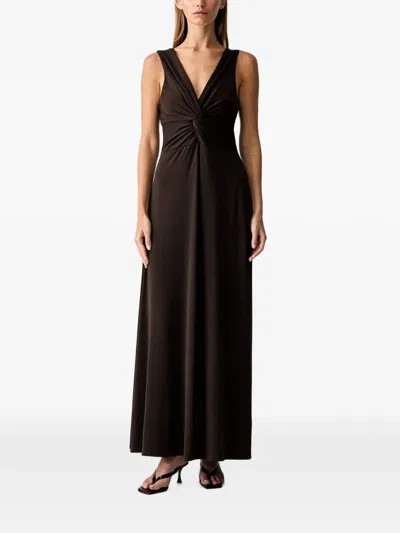 Vicolo Twist-detail Side-slit Dress In Brown