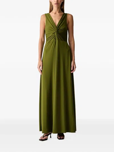 Vicolo Twist-detail V-neck Maxi Dress In Green