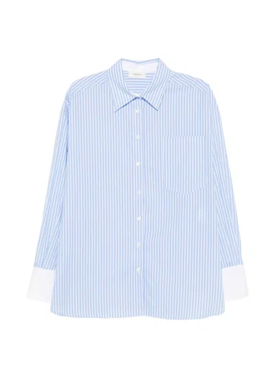 Vicolo Vertical-stripe Contrast-cuff Shirt In Blue