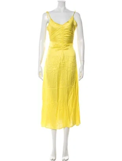 Pre-owned Vicolo V-neck Midi Length Dress In Yellow