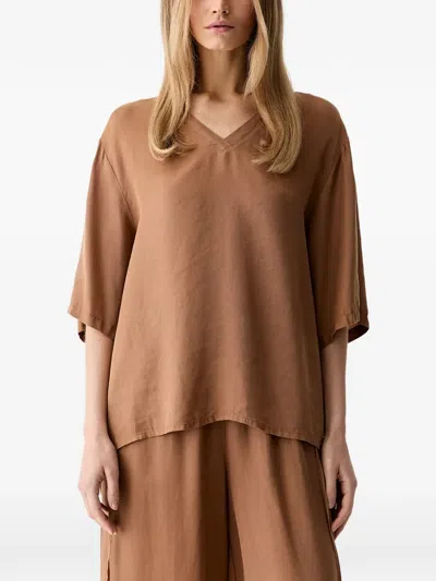 Vicolo V-neck Short-sleeve T-shirt In Brown