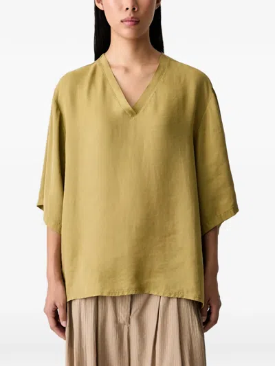 Vicolo V-neck Wide-sleeve Top In Green