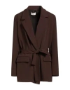 Vicolo Woman Blazer Dark Brown Size M Polyester, Elastane In Multi
