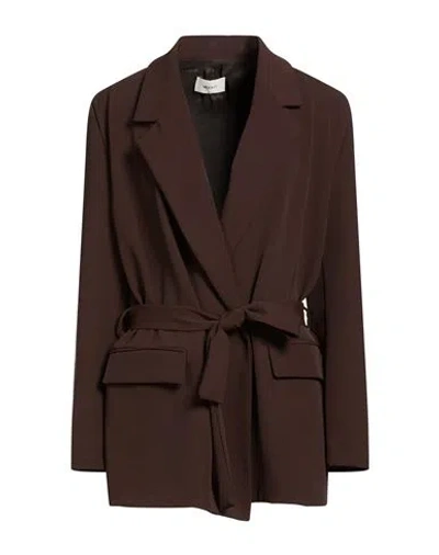Vicolo Woman Blazer Dark Brown Size M Polyester, Elastane In Multi
