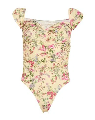 Vicolo Woman Bodysuit Pastel Yellow Size M Polyester, Elastic Fibres