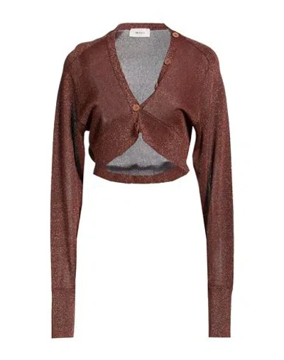 Vicolo Woman Cardigan Bronze Size Onesize Viscose, Polyamide, Metallic Polyester In Brown